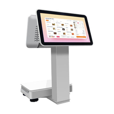 15,6+14 Zoll Dual-Touchscreen-POS-Terminal mit Waagschale, Barcode-Scanner und Thermodrucker für den Einzelhandel