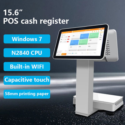 15,6+14 Zoll Dual-Touchscreen-POS-Terminal mit Waagschale, Barcode-Scanner und Thermodrucker für den Einzelhandel