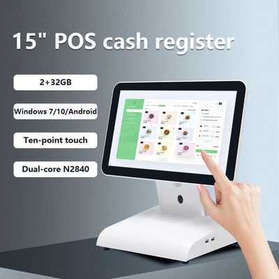 15 Zoll N2840 Desktop-POS-Maschine Restaurant-POS-Terminal 2+32 GB All-in-One-POS-System mit Kundenanzeige