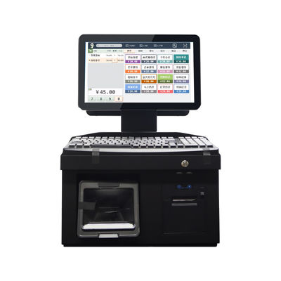 14 Zoll Dual-Touchscreen Win 7 POS-Kasse i3 CPU 4+64GB Desktop POS-Terminal mit Drucker, Tastatur, Scanner