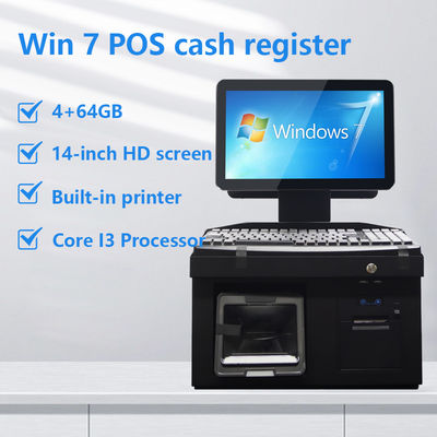 14 Zoll Dual-Touchscreen Win 7 POS-Kasse i3 CPU 4+64GB Desktop POS-Terminal mit Drucker, Tastatur, Scanner