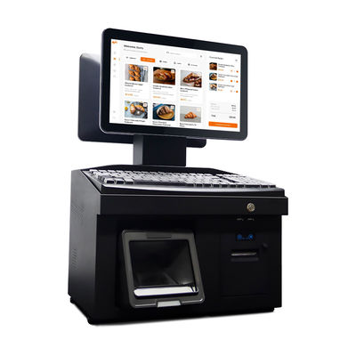 14 Zoll Dual-Touchscreen Win 7 POS-Kasse i3 CPU 4+64GB Desktop POS-Terminal mit Drucker, Tastatur, Scanner