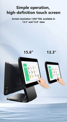 13.3/15.6 Zoll Dual-Touchscreen-POS-System I3 Win-System Einzelhandelsgeschäft POS-Terminal mit faltbarem Sockel