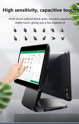 13.3/15.6 Zoll Dual-Touchscreen-POS-System I3 Win-System Einzelhandelsgeschäft POS-Terminal mit faltbarem Sockel