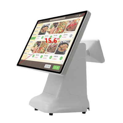 Win-Kassen-POS-Maschine, einfacher Stil, Kunststoffdesign und 15,6-Zoll-Dual-Screen-All-in-One für Win
