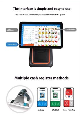 Retail Point of Sale Maschine 15,6 Zoll Android POS Terminal mit Scanner und Drucker 4GB DDR4 Arbeitsspeicher 64GB Festplattenkapazität