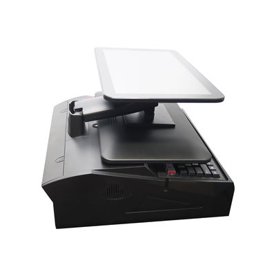 OEM ODM 15,6 Zoll Dual-Screen Win 7 POS-Kasse N2840 CPU 2+32GB Desktop-POS-Terminal mit 58-mm-Drucker, Tastatur