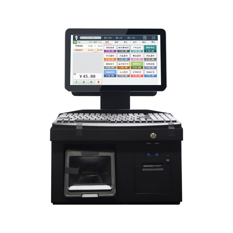 14 Zoll Dual-Touchscreen Win 7 POS-Kasse i3 CPU 4+64GB Desktop POS-Terminal mit Drucker, Tastatur, Scanner